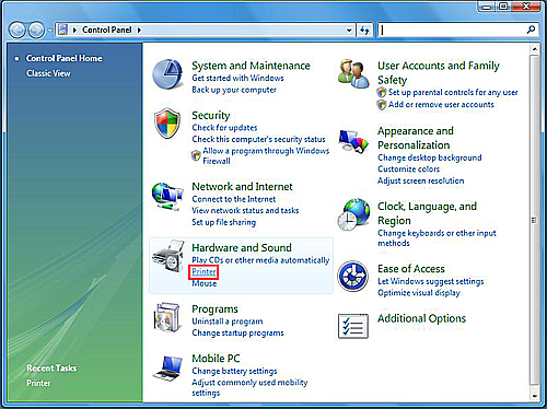 printer settings control panel