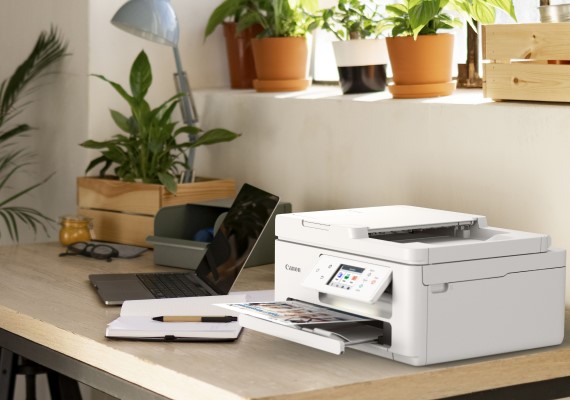 Canon New PIXMA TS7770A Compact All-In-One Printer Newly Designed Compact and Stylish Body for Home Printing Dual Paper Feeding Trays for Placing in Different Locations at Home Conveniently