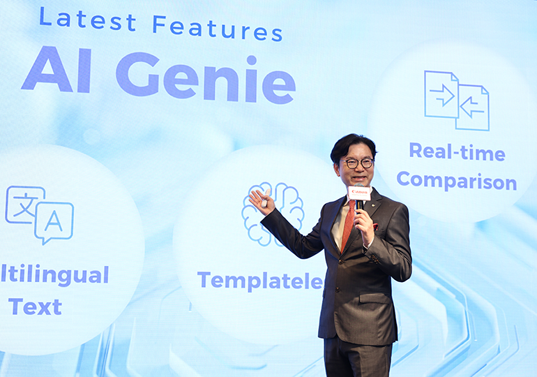 Mr. Philip Chan, Senior Director and General Manager of Business Imaging Solution & Production Printing Group of Canon Hong Kong unlocked the versatile applications of Gen AI, LLM, and RAG technologies across diverse operations and industries.